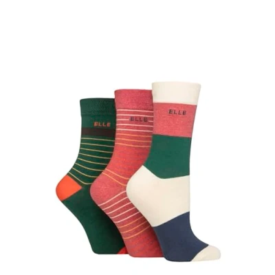 Image of Elle Women&#039;s Soft Cotton Socks Plain, Striped and Patterned with Hand Linked Toes Multipack of 3 Pairs Size 4 8 (UK, Numeric, 4, 8, Regular, Cinnamon Stripe)