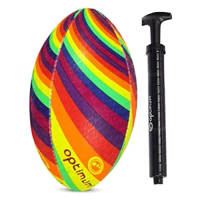 Image of Optimum Rainbow Twister Rugby Ball Balanced and Responsive for Accurate Handling Kicking of Top Performing Balls Perfect Training Gameplay Size 3 with Pump