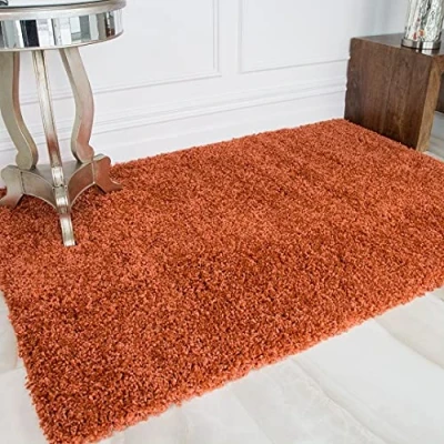 Image of Terracotta Orange Easy Clean Durable Super Soft Large Shaggy Shag Area Rug Thick Fluffy Traditional Bedroom Hallway Kitchen Living Room Lounge Floor Rugs 180cm x 270cm