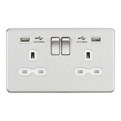 Image of KnightsBridge 13A 2G Screwless switched socket with dual USB charger A + (2.4A) Brushed chrome white insert