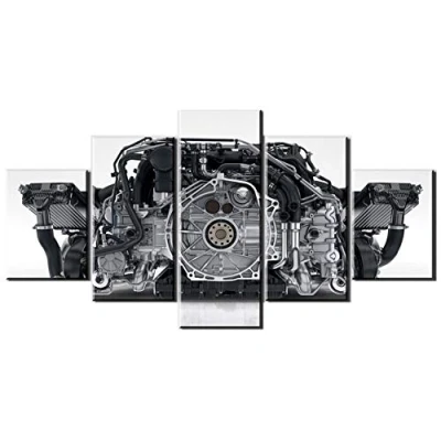 Image of Annick Goutal Porsche 911 Engine 5 Pieces Prints on Canvas Paintings Artwork Modern Pictures Wall Art for Kitchen Home Decorations (With frame,50 x 100 cm)