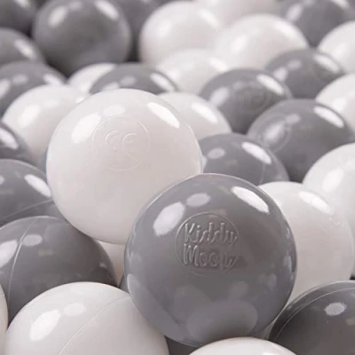 Image of KiddyMoon Soft Plastic Play Balls 300 Balls/7Cm 2.75In Multi Colour Made In EU, White/Grey