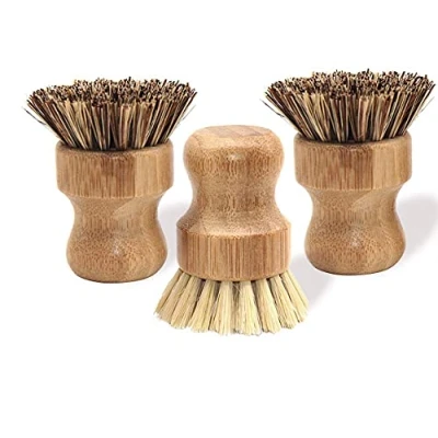 Image of Washing Up Brushes,3 PCS Scrubbing Brush Bamboo Palm Natural Dish Bristle for Pots Pans Kitchen Sink Cleaning