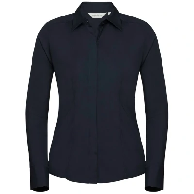Image of Russell Athletic Collection Womens/Ladies Poplin Fitted Long Sleeved Formal Shirt (Black) Size 18 UK