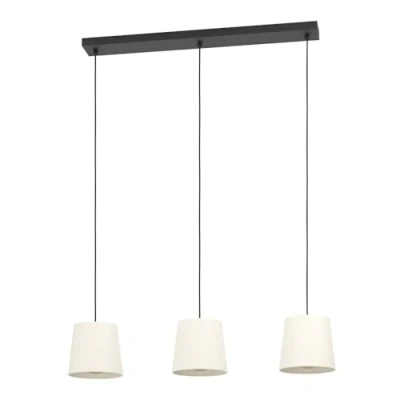 Image of Eglo Pendant Lighting Febres, 3 Light Hanging lamp Above Dining Table, Room Ceiling Fixture, Made of bouclé Fabric, Metal in Black and Textile White, E27 Socket, 88 cm