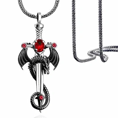 Image of OdDdot Unisex Retro Dragon With Cross Sword Hip Hop Pendant Necklace Personalized Valentine&#039;s Day Christmas Light Luxury Jewelry
