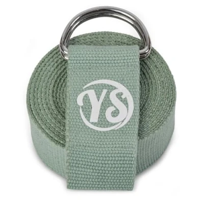 Image of Yoga Studio Strap, 2.5m (8.2ft) Extra Long Durable Organic Cotton Adjustable Stretching D Ring Belt, Exercise, Pilates, Dance, Workout, Gym, Physical Therapy (Sage Green)