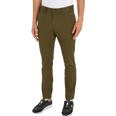 Image of Tommy Jeans Men Trousers Austin Slim Fit Chino, Green (Drab Olive Green), 28W/34L