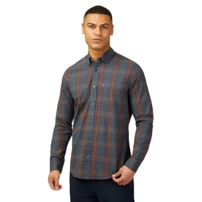 Image of Ben Sherman Big Size Multicolour Check Long Sleeve Shirt for Men in Dark Navy, 4XL