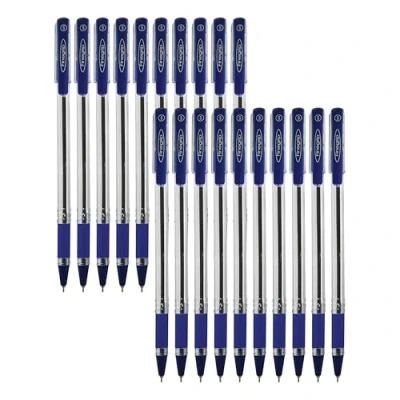 Image of CELL BALLPOINT Pens, BLUE, 0.5mm Fine Point, Pack of 20, FineGripX Ball Smooth Writing, Rubber Grip, FINEBLU20, Value Pack, ZOFAX Black Pen