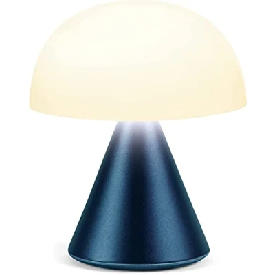 Image of Lexon Mina Small Mushroom Lamp LED Portable Bedside Light for Bedrooms, Kids &amp; Nursery Rechargeable with 12h Autonomy Memory Dimmer, Aluminum Dark Blue