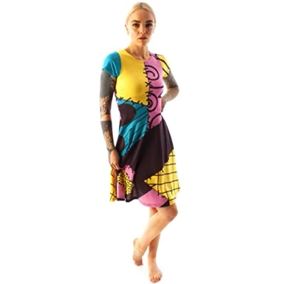 Image of Nightmare Before Christmas Sally Women&#039;s Short Sleeve Costume Dress M