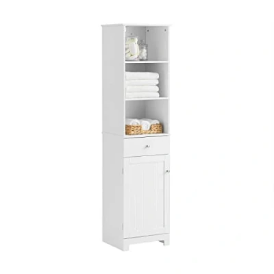Image of SoBuy BZR17 W, Tall Bathroom Cabinet Storage with 3 Shelves 1 Drawer Cabinet, 40x35x161cm, White