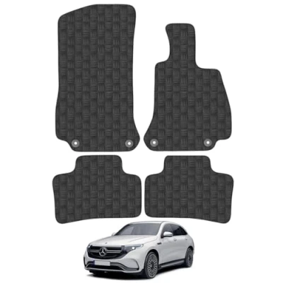 Image of 5mm Rubber Car Mats Compatible With Mercedes Benz EQC (2019+) Tailored Fit Floor Set Accessory Custom Anti Slip Backing Heavy Duty Waterproof Easy Clean Durable All Weather Full Coverage