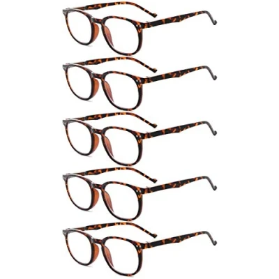 Image of Eyekepper 5 Pack Spring Hinges 80&#039;s Classic Reading Glasses Tortoise +1.75