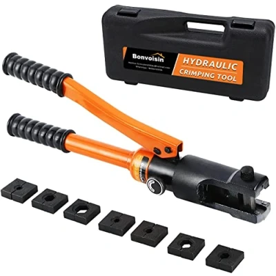 Image of Bonvoisin Hydraulic Crimping Tool 8T with 8 Dies of 10 120mm² in Thick Chrome, Insulated Handle, Steel Body, Ideal for Terminating Copper/Aluminum Lugs Terminals (YQK 120)