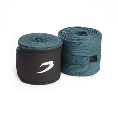 Image of BOXRAW Professional Hand Wraps Boxing MMA Adults Elasticated Bandages with Rubberised Straps &amp; Free Carry Case (Grey 3m)