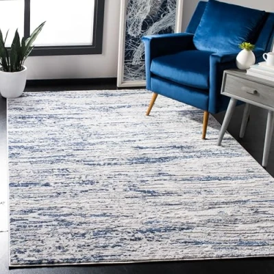 Image of SAFAVIEH Modern Abstract Rug for Living Room, Dining Bedroom Amelia Collection, Short Pile, in Grey and Navy, 183 X 274 cm