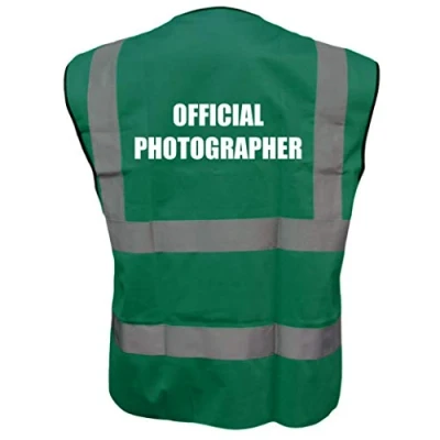 Image of GREEN Hi Vis Vest OFFICIAL PHOTOGRAPHER Waistcoat Safety Large