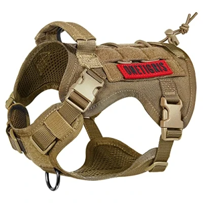 Image of Onetigris Tactical Dog Harness with Handle,Military for Large Medium Dogs,No Pull Service Vest Hook &amp; Loop Panels,Adjustable Walking Hiking Training(Brown Medium)