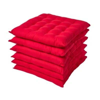 Image of HOMESCAPES Red Seat Pads for Dining Chair, Set of 6 100% Cotton Chair with Straps, 40x40 cm