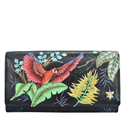 Image of Anuschka Women’s Hand Painted Genuine Leather RFID Blocking Accordion Flap Wallet Rainforest Beauties