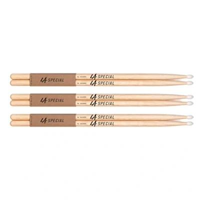 Image of LA Specials Drum Sticks 5A Drumsticks Set for Acoustic Drums or Electronic Oval Nylon Tip Hickory Consistent Weight and Pitch 3 Pairs