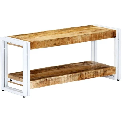 Image of vidaXL TV Stand Modern Industrial Style, 1 Cabinet with 2 Doors, Solid Mango Wood and Iron Construction, Handmade, for Living Room Bedroom.