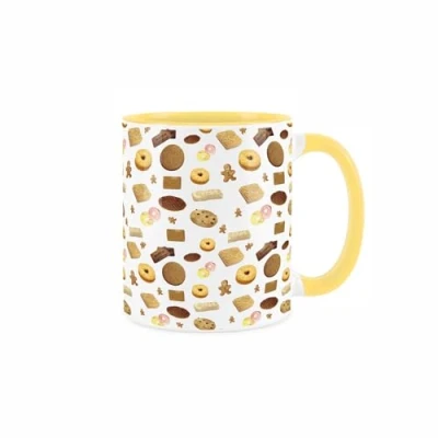 Image of Purely Home British Biscuits Ceramic Mug Novelty Cookie Print Tea Coffee Gift/Present Yellow