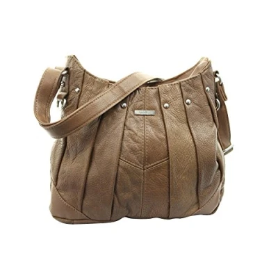 Image of BNWT LADIES LORENZ COWHIDE REAL LEATHER SHOULDER HAND PLEATED PATCH BAG BROWN