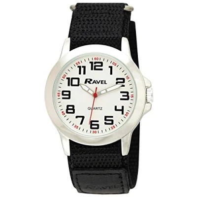 Image of Ravel Men&#039;s Modern Workwear Watch with Easy Fasten Strap Silver Tone/Silver Dial/Black