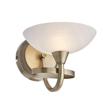 Image of Single Wall Light, Antique Brass Finish with White Painted Glass