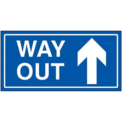 Image of V Safety Way Out Arrow Up Sign 300x150mm Blue Rigid Plastic