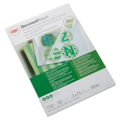 Image of GBC A3 2x75 Micron Gloss Laminating Pouches, Pack of 100, 3200745