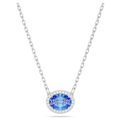 Image of Swarovski Constella Pendant Necklace, Blue Oval Cut Centre Crystal with White Pavé, Rhodium Plated Chain, from the Collection