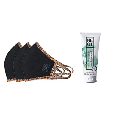 Image of Neqi Re Usable Face Coverings Leopard S M x 3 &amp; Hand Gel 100ml