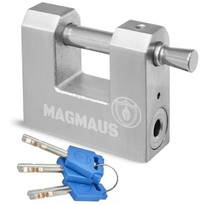 Image of Magmaus® RTL60 [Never Rust] Heavy Duty Shipping Container Padlock with 3 Keys [High Security] Weatherproof Outdoor Lock [Stainless Steel] Ideal for Shed, Chain, Gate, Garage