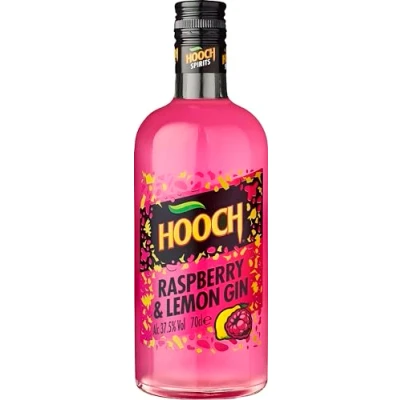 Image of Hooch Spirits Raspberry &amp; Lemon Gin 70cl 37.5% ABV Fruity Pink Perfect for Cocktails