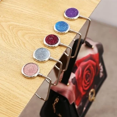 Image of SUQ 5Pack Purse Hooks for Table, Portable Handbag Hooks, Crystal Diamond Mini Heavty Duty Hangers, Metal Bag Hanger Storage, Table/Desk, Restaurant Office Coffee Shop, Women/Girls
