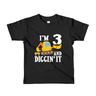 Image of I am Three and Diggin it Birthday Celebration/Novelty T Shirt 3 Year Old (UK, Age, Years, Black)
