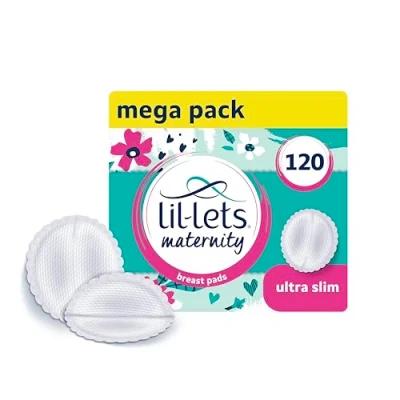 Image of Lil Lets Maternity Breast Pads, X 120 Count, Disposable Nursing for Breastfeeding Mums, Individually Wrapped, Ultra Slim &amp; Absorbent Nipple 4 Packs of 30 All Sizes