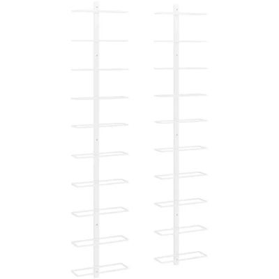 Image of vidaXL Wall mounted Wine Rack for 10 Bottles 2 pcs White Metal