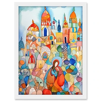 Image of Artery8 Abstract Moroccan Cityscape Folk Art Artwork Framed A3 Wall Print