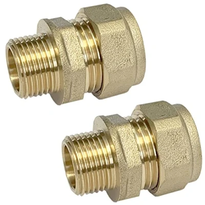 Image of Reeds 15mm Compression by 3/8&quot; BSP Male Iron Thread European Flexible Tap Adapters (Pair) Brass WRAS Aproved