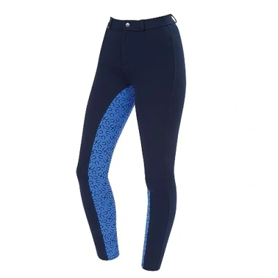 Image of Saxon Warm Up Cotton Euro Seat Jodhpurs Childs Navy/Blue Horseshoe Print 12/25 Inch