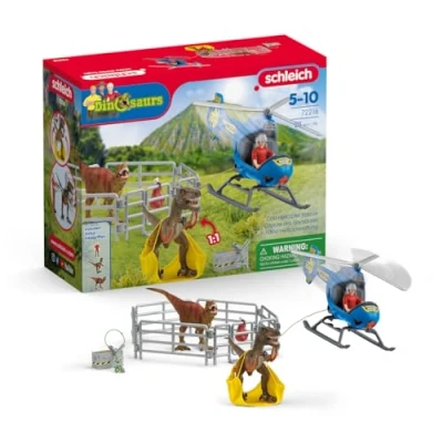 Image of schleich 72216 Dino Helicopter Rescue, from 5 years, DINOSAURS Playset, 28 pieces