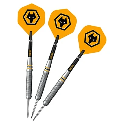 Image of FOCO Officially Licensed Wolverhampton Wanderers Football Club Wolves FC Steel Tip Brass Darts Set, Black, Yellow (D1425) 22g
