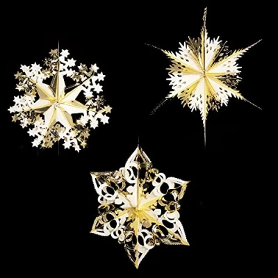 Image of Widdle Gifts Ltd SET of 3 Christmas Foil Ceiling Decoration Hanging 40cm Gold/Ivory 2311
