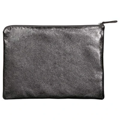 Image of Clairefontaine Ref 410137C Cuirisé&#039; Leather Universal Flat Pouch 26 x 19cm, Made From Genuine Lambskin Leather, Metal Zip With Puller Graphite