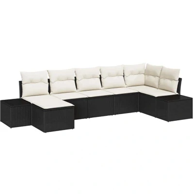 Image of vidaXL Garden Sofa Set with Cushion Manual 7 pcs Black PE Rattan